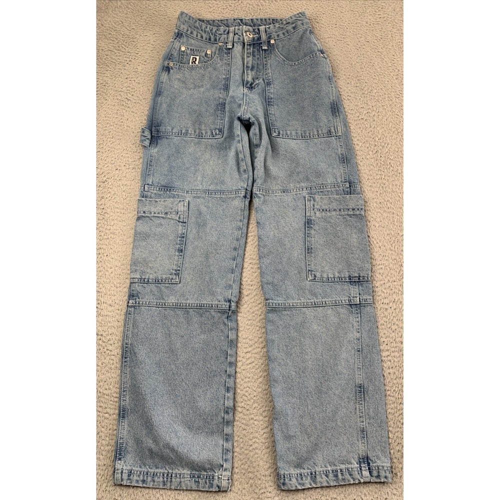Ragged Jeans Womens Size 26 Cargo Utility High Rise Light Blue 100% Cotton